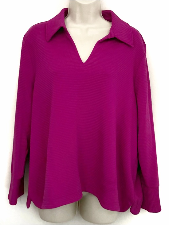 Talbots Tops - Talbots Magenta V-Notch Collared Long Sleeve Top